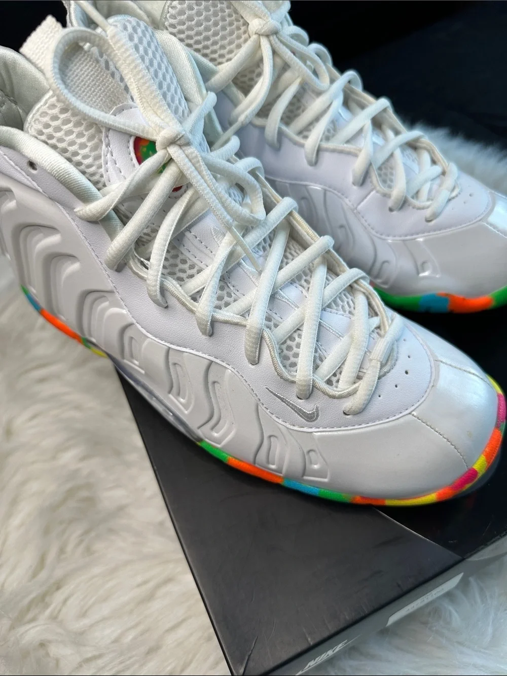 Kids White High-Top Sneakers with Multi-Color Accent - Picture 3 of 6
